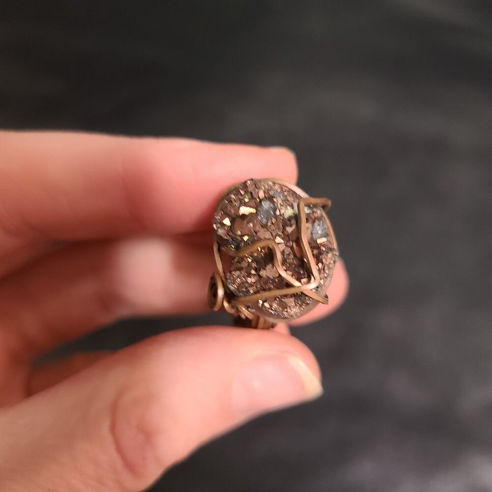 Handmade wire wrapped raw pyrite druzy ring size 7